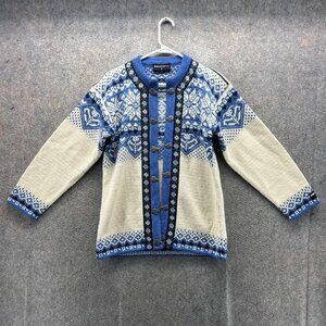 Icewear Cardigan Sweater Women Medium Blue Fair Isle Nordic Knit Winter 90s Vtg